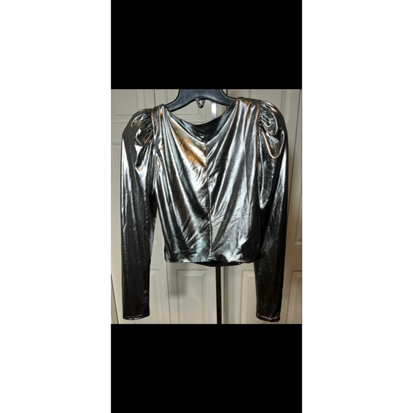 Torn by Ronny Kobo Selina Metallic Long Sleeve Ruched Crop Top SZ S - Picture 5 of 6